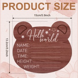 SAVITA Wooden Baby Announcement Plaque, 5.9 Inch Bear Shape New Baby Sign Welcome Sign Hello World Newborn Sign for Hospital Nursery Photo Prop