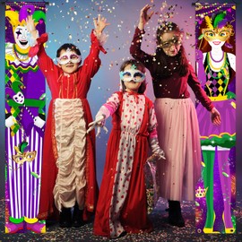 Mardi Gras Door Banner Porch Signs Purple Mardi Gras Decorations Hanging Door Banner Carnival Front Door Wreath Welcome Banner Polyester Mardi Gras Masquerade Party for Indoor/Outdoor