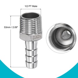 sourcing map Hose Nozzle Hose Connector 12 mm ADx1/2PT Male Thread 304 Stainless Steel Pipe Connector Hose Adapter Water Connection Extension Pack of 2