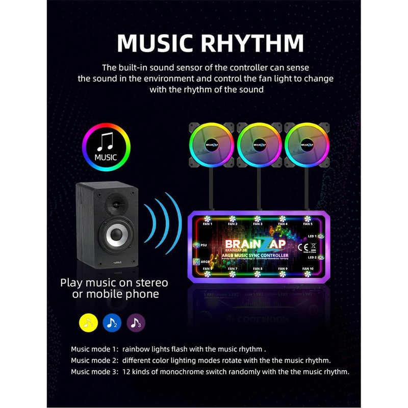 1-10x BRAINZAP 120 mm LED A-RGB/RGB Silent Case Fan Set