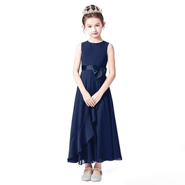 Little Juniors Girl Long Bridesmaid Dress Wedding Flower Girls Formal Pageant Party Dresses Chiffon Sleeveless Navy Blue 10
