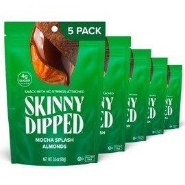 SkinnyDipped Mocha Splash Almonds, Healthy Snack, Plant Protein, Gluten Free, 3.5 oz Resealable Bags, Pack of 5