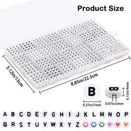 DIYDEC 1400 Pcs White Alphabet Beads Kit A-Z 7mm Acrylic Round Spacer Letter Beads Colorful Heart Threading Beads for Jewelry Making Bracelets Necklaces Key Chains DIY Handcrafts