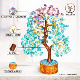 YATSKIA Amethyst and Turquoise Crystal Tree of Life - Crystal Decor - Good Luck Charms - Spiritual Gifts - Meditation Decor - Crystal Gifts for Women - Gemstones and Crystals - Gemstone Tree