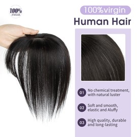 EonLuxe 10 Inch Real Human Hair Topper with Bangs for Women Covers Thinning Crown, Clip-In Hair Topper for Thinning Hair (Natural Black)