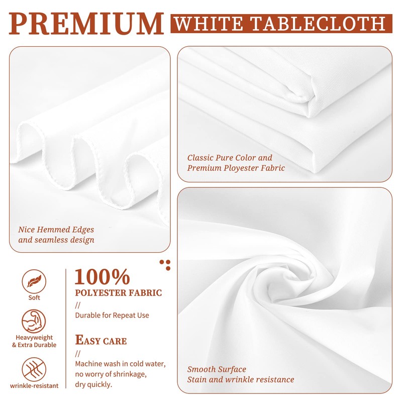 Showgeous White Tablecloths Rectangular Polyester Tablecloth for 6ft Rectangle Tables