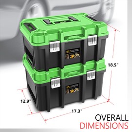 PM PERFORMOTOR 2pcs Tool Boxes Set - Lockable Organizer Storage Portable Toolbox with Removable Tray for Workshop Garage & Household, Large Capacity, Green,PM-TOL-BX2-GR