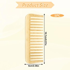 Bamboo Wide Tooth Comb, Hair Detangling Brush, Wooden Hair Curls Comb No Handle Detangler Combs, Styling Shampoo Combs for Women Curls Beard Mustache