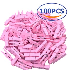 BronaGrand 100pcs Mini Pink Wooden Utility Paper Clip, Clothespins Clip, Clothes Line Clips,Photo Clips