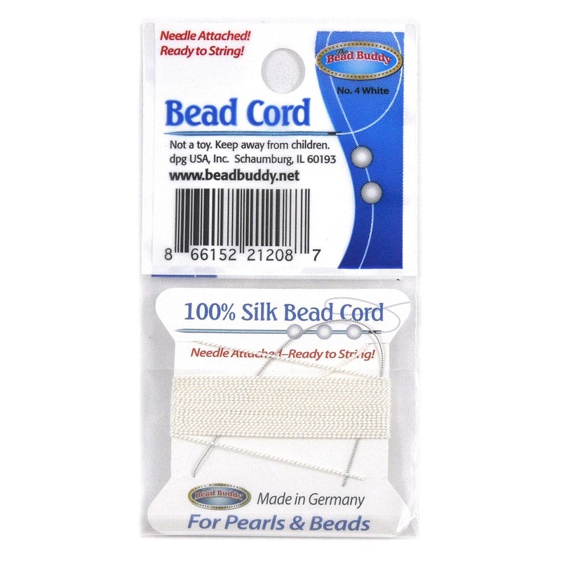 Bead Buddy 0.6mm Natural White Silk Cord Thread with Attached