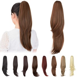 Brown ponytail extension,20" clip ponytail hair extensions ponytail curly claw hair Hair Extension Natural Looking Synthetic Hairpiece for Women Light Golden Brown