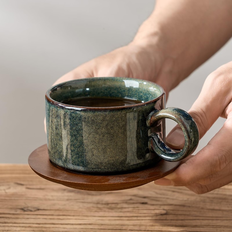 LUKA 6 Ounce Porcelain Stackable Espresso Cups with Saucers and