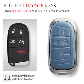 OFFCURVE for Dodge Jeep Key Fob Cover, Car Key Cover Case for Dodge Charger Challenger Dart Journey Durango Grand Caravan RAM Chrysler 200 300 Smart Key Car Accessories Holder Protector, Blue