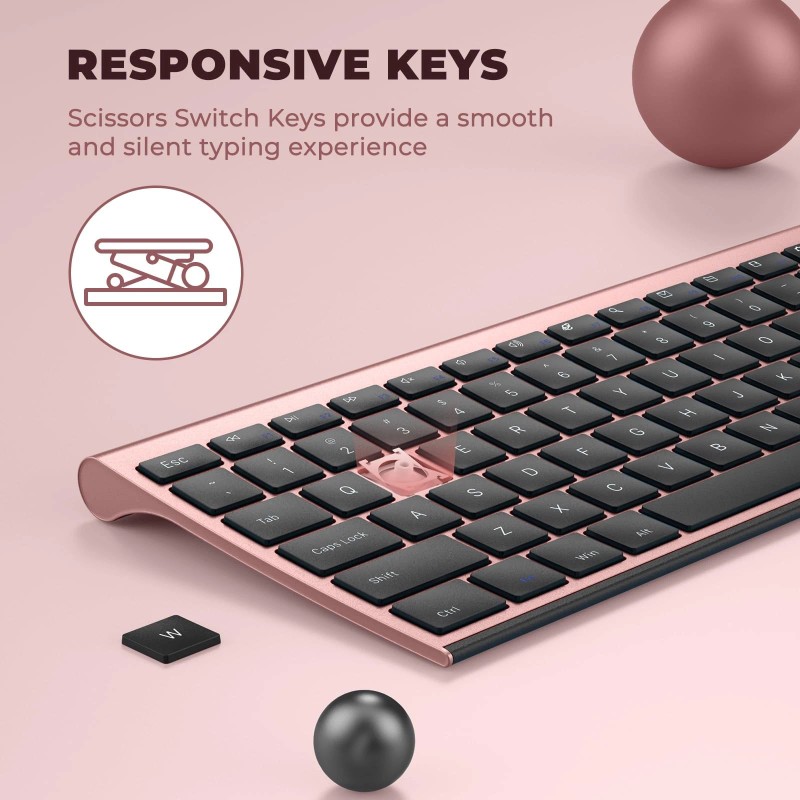 Vssoplor Wireless Keyboard and Mouse, 2.4GHz Rechargeable Compact Quiet Full-Size