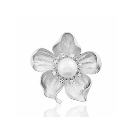 Vintage Camellia Flower Pearl Brooch for Women Zircon Fall Autumn Flower Brooches Gold Floral Bead Lapel Pins Bouquet Party Daily Clothes Accessory (Silver)