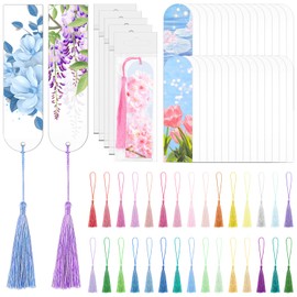 30 Pcs Sublimation Blank Bookmarks, Heat Transfer Metal Aluminum DIY Bookmark Bulk with 30 Pcs Colorful Tassels for DIY Bookmarks, Crafts, Reading Gifts (5.9" x 1.6")