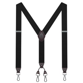 Black Suspenders for Men 1.4 Inch Wide Mens Suspenders for Jeans Pants with 4 Heavy Duty Swivel Hooks Adjustable Elastic Work Braces for Big and Tall Y Shape