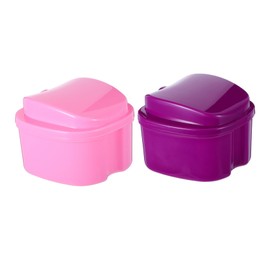 OHPHCALL 2pcs Travel Denture Case Filter Layer Portable Storage Box for False Teeth Lightweight Retainer Cleaning Container for Easy Storage and Maintenance Purple Pink