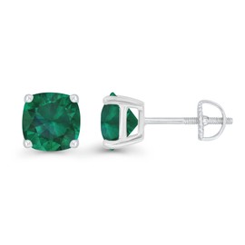 925 Sterling Silver 7mm Cushion Cut Created Green Emerald May Birthstone Screwback Stud Earrings