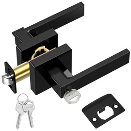 TICONN Matte Black Door Handle Heavy Duty, Reversible Square Door Lever for Bedroom, Bathroom, Rooms (Keyed Entry - Not Keyed Alike, 1 Pack)