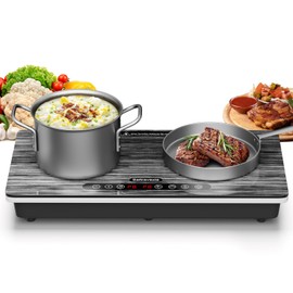 Saitravexia Double Induction Cooktop, 1800W Portable Electric Stove, 18 Inch Sensor Touch Electric Cooker Hot Plate, 5.91" Heating Coil, Child Lock, 8 Power Levels, 110v Outlet Plug with Glass Surface