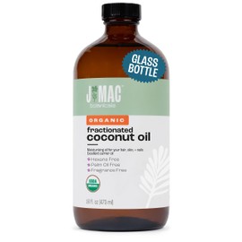 J MAC BOTANICALS Organic Fractionated Coconut Oil (16 Ounce Glass Bottle) Organic Carrier Oil and for DIluting Essential Oils, Moisturizer, Hair Care