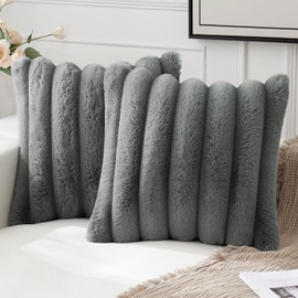 MIULEE Set of 2 Plush Cushion Covers, Faux Fur, Decorative Cushion Covers, Modern Sofa Cushion, Boho Couch Cushion for Living Room, Sofa, Bedroom, 50 x 50 cm, Dark Grey