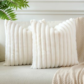 JOTOM 2er Set Doppelseitige Kunstpelz Plüsch Kissenbezüge, Dekorative Weich Kissenbezug Moderne Kissenhülle Sofakissen Zierkissenbezug für Wohnzimmer Schlafzimmer Deko (45x45cm, Beige)