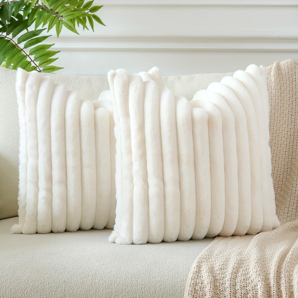 JOTOM 2er Set Doppelseitige Kunstpelz Plüsch Kissenbezüge, Dekorative Weich Kissenbezug