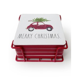 Rae Dunn Christmas Coasters Set of 4 - Heat Resistant Drink Coasters for Cups, Mugs, Drinking Glasses - Coffee Table Tabletop Indoor Christmas Decorations - Indoor Home Decor for Winter Holidays