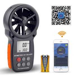 BTMETER Digital Anemometer BT-100APP Air Flow Anemometer Wind Anemometer with Temperature and Velocity Measuring Device Connected to Phone via Bluetooth, Handy Wind Velocity Flow Meter, Maximum Wind Speed, Instantaneous Wind Speed and Average Wind Speed 