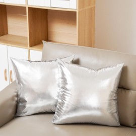 Poise3EHome Silver Throw Pillow Covers,Pack of 2 18x18 inch Shiny and Luxury Decorative Throw Pillow Cases for Sofa Couch Home Decoration