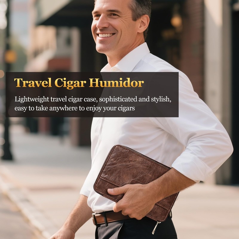 SEMKONT Cigar Humidor,Leather Travel Cigar Humidor,Include 4 Cigar Tubes with