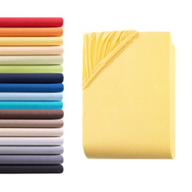 Hometex Premium Textiles Fitted Sheet, 90–100 x 200 cm, Jersey Bed Sheet Made from 100% Cotton, Mattresses up to 23–25 cm, Oeko-Tex Made in Green, Corn