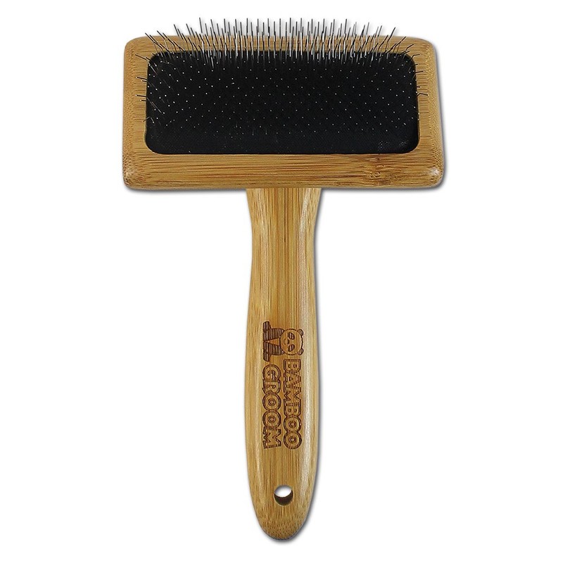 Bamboo Groom Slicker Brush with Stainless Steel Pins for Pets,