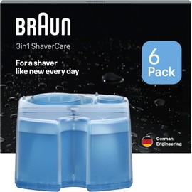 Braun 3-in-1 ShaverCare Cleaning Cartridges, Shaving Head Cleaner, Pack of 6 | Original cartridges for cleaning stations, cleans razors 10x better than water, removes hair and skin particles