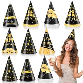 JUNEBRUSHS 24PCS Happy New Years Eve Party Hats, Adjustable 2025 Happy New Year Hats New Years Eve Paper Cone Hat for Happy New Year Decorations New Years Eve Party Supplies