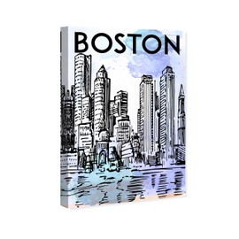 The Oliver Gal Artist Co. Cities and Skylines Wall Art Canvas Prints 'Boston Sketch Color' Home Décor, 10" x 15", Purple, Black