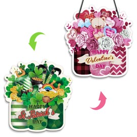 Putuo Decor Double Sided Happy Valentine's Day Door Sign PVC St. Patrick's Day Hanging Sign Reversible Welcome Sign for Porch Farmhouse Valentine Wall Front Door 12.2 x 11.4 in