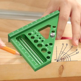 3D Multi-Angle Measuring Ruler, Carpenter Square Protractor 22.5-90 Degree with Position Pin, Aluminum Alloy Miter Triangle Ruler Layout Measuring Tools, Woodworking Tool (Metric)