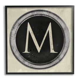 Stupell Industries Letter M Initial Vintage Shape Typewriter Key, Designed by Daphne Polselli Black Framed Wall Art, 12 x 12, Beige