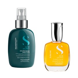 Alfaparf Milano Semi di Lino Cristalli Liquidi Hair Oil Serum and Reparative Anti-Breakage Fluid Set for Damaged Hair - Heat Protector - Repairs, Strengthens, Adds Shine - Vegan Formula