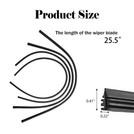 QKWL 4 PCS Car Wiper Blade Refills, Silicone Wiper Blade Inserts, Windshield Wiper Rubber Replacement, H: 0.22", W: 0.41", L: 25.5", DIY Cut To Suitable Size, Fits For Most Vehicles, Pickup Trucks etc