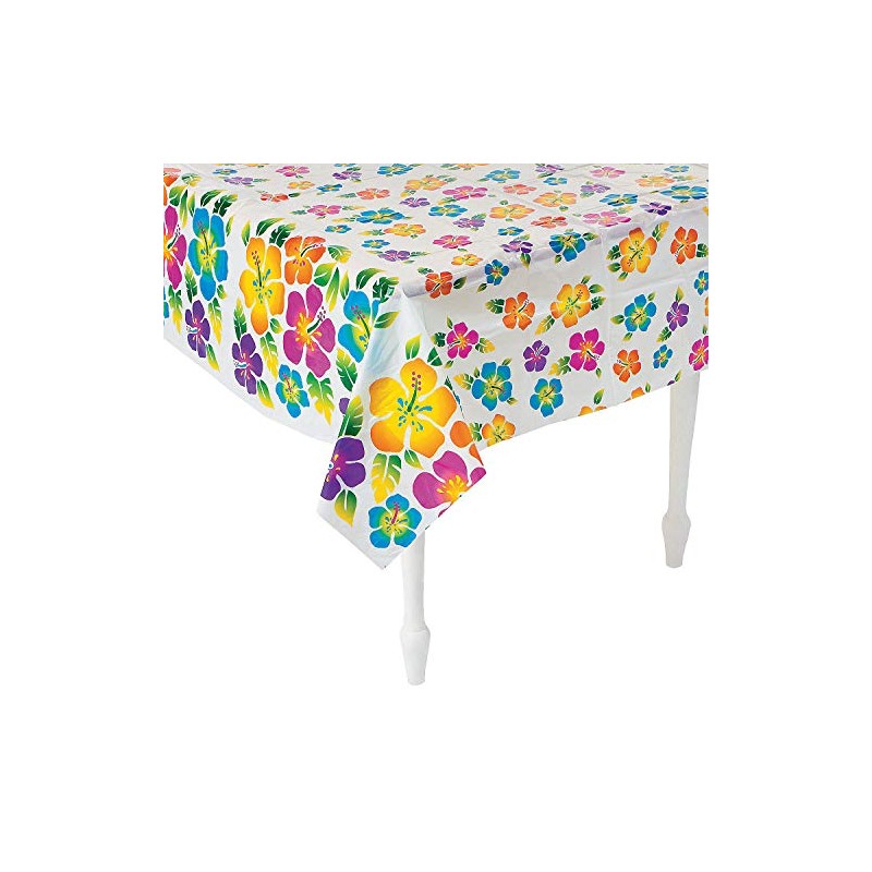 Fun Express Hibiscus Print Plastic Tablecloth (1 Piece) Luau &