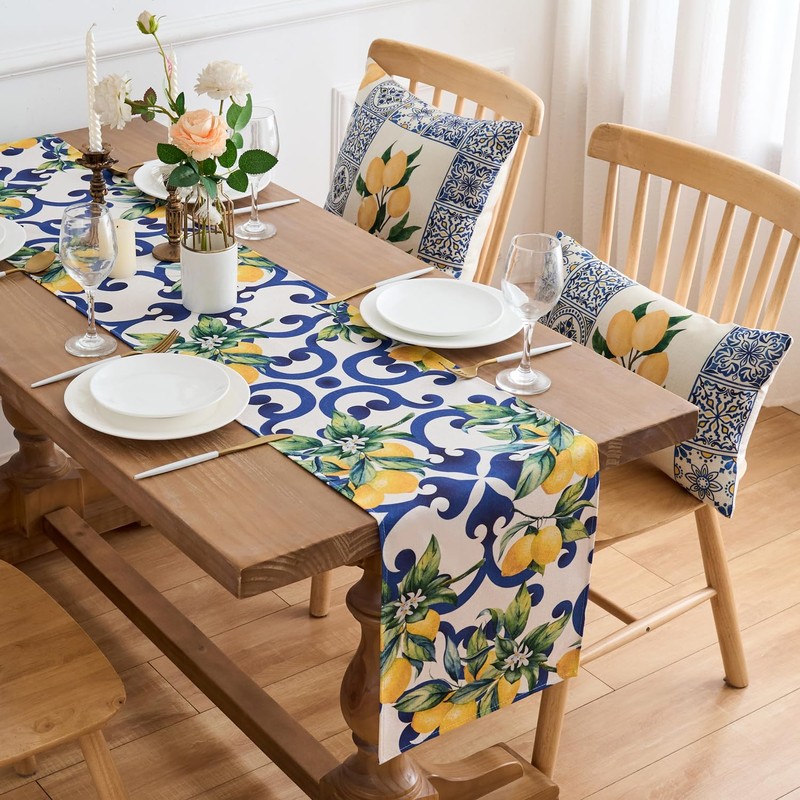 Table Runner Lemon Table Runner Blue Table Runner Polyester Lemon