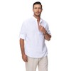 VANCOOG Men's Cotton Linen Shirts Long Sleeve Banded Collar Casual