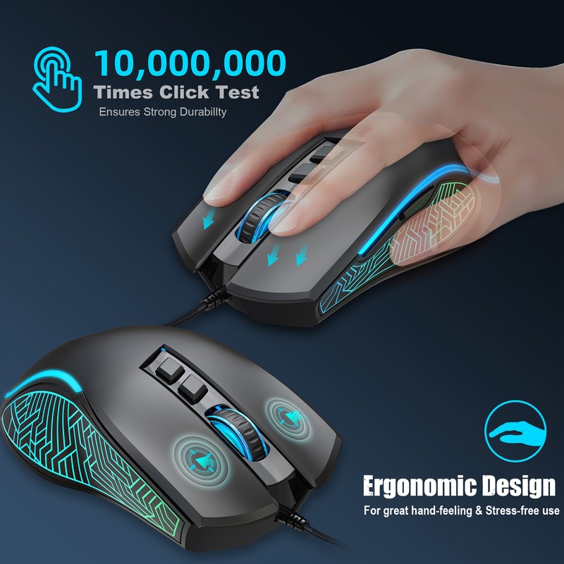 Gaming Mouse USB2.0 4 Adjustable DPI RGB Backlit Ergonomic Design