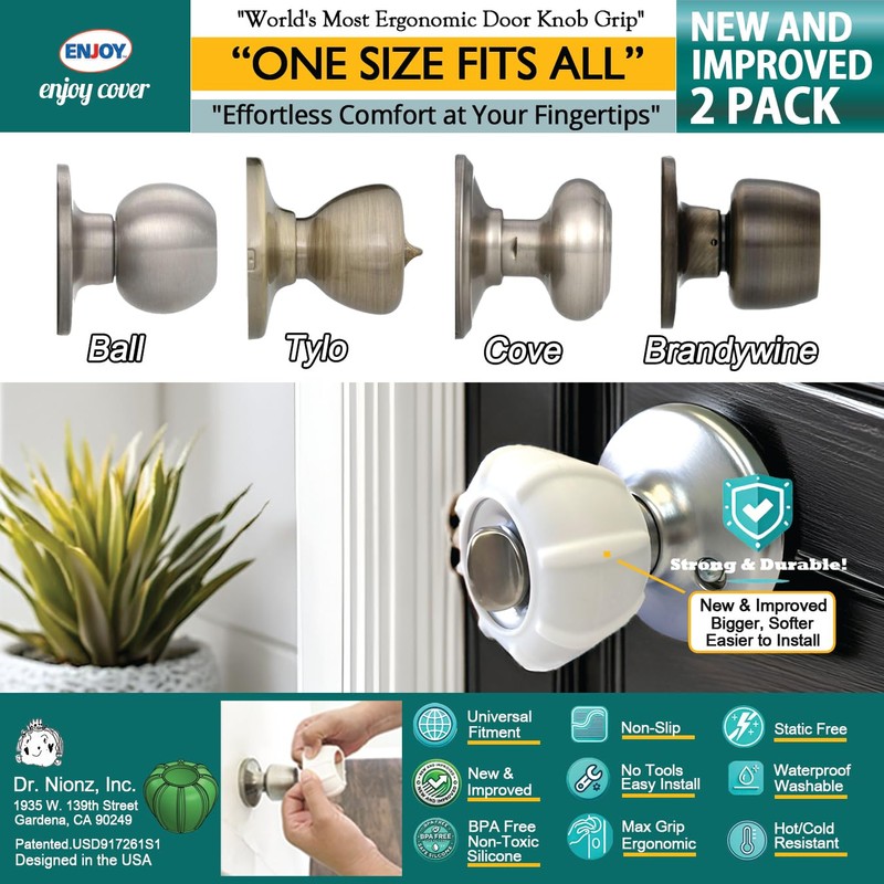 Enjoy Cover | 2 Pack Upgraded Ergonomic Design Door Knob