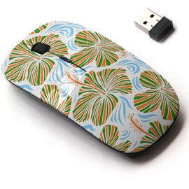 mouse inalámbrico de 2,4 G con bonito diseño de patrón para todos los portátiles y computadoras de computadora con nano receptor, flores tropicales, naranja y verde