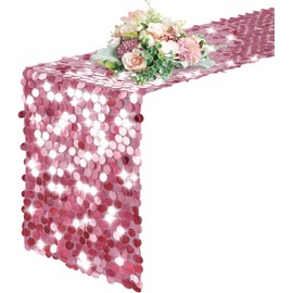 12 "x 108" Pink Premium Big Payette Sequin Overlay Linens mesh Table Runner, Rectangle Glitter Table Runner for Wedding Party, Birthday Party, Banquet Decor (1 Pack)